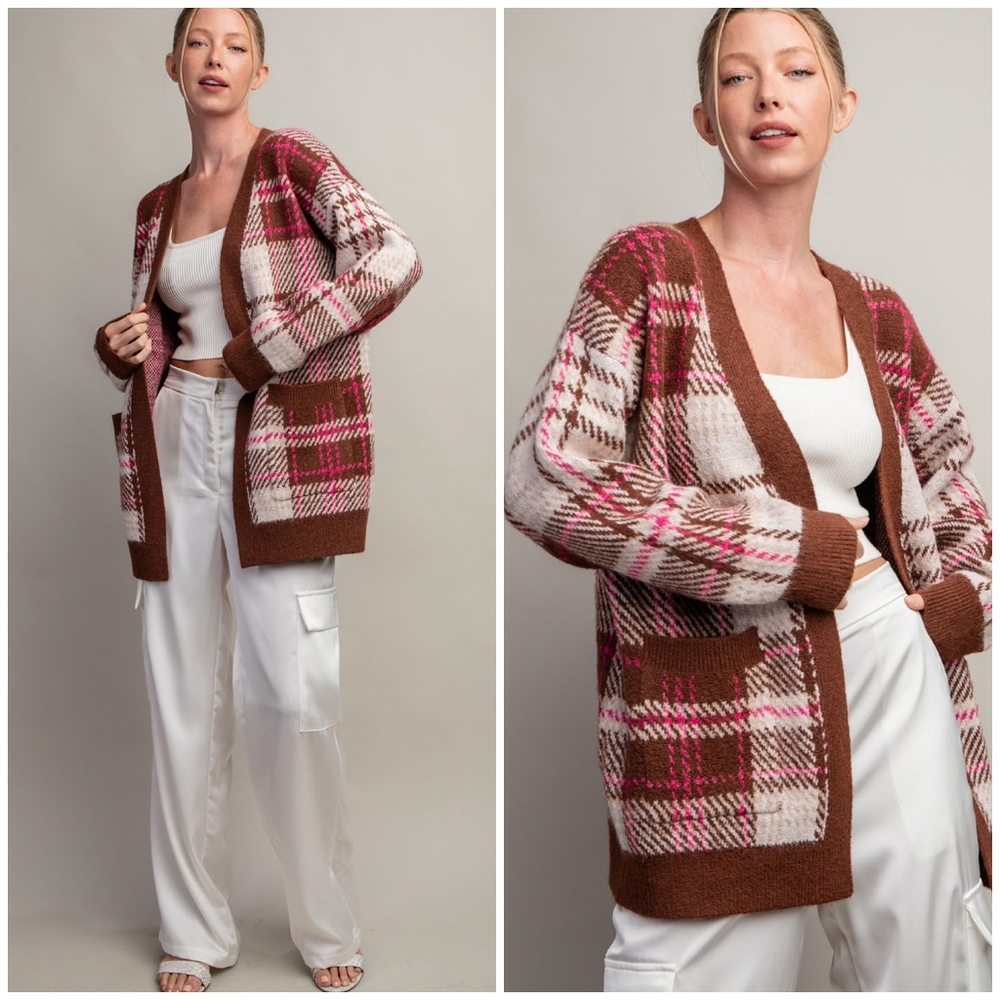 ee:some Cozy Chic Brown Plaid Cardigan - Picture 13 of 13